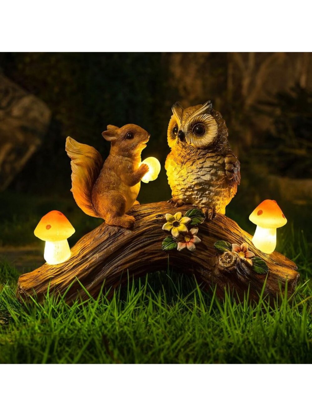 Charming Solar Owl Garden Statue with Mushroom Lights - Outdoor Decor for Lawn